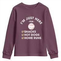 Funny Baseball Food Fans Youth Sweatshirt Im Just Here for The Snacks Hot Dog