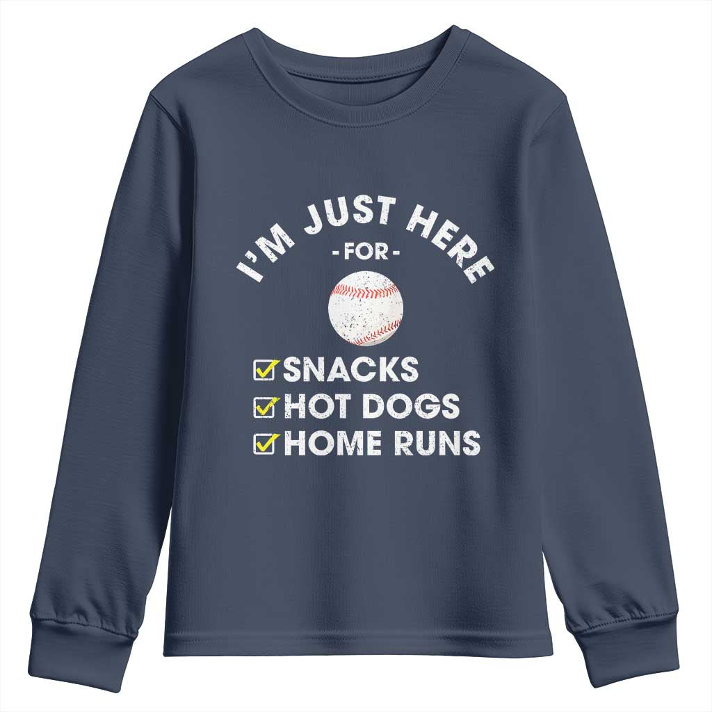 Funny Baseball Food Fans Youth Sweatshirt Im Just Here for The Snacks Hot Dog