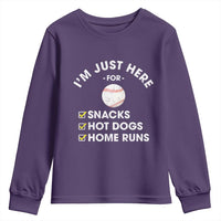 Funny Baseball Food Fans Youth Sweatshirt Im Just Here for The Snacks Hot Dog
