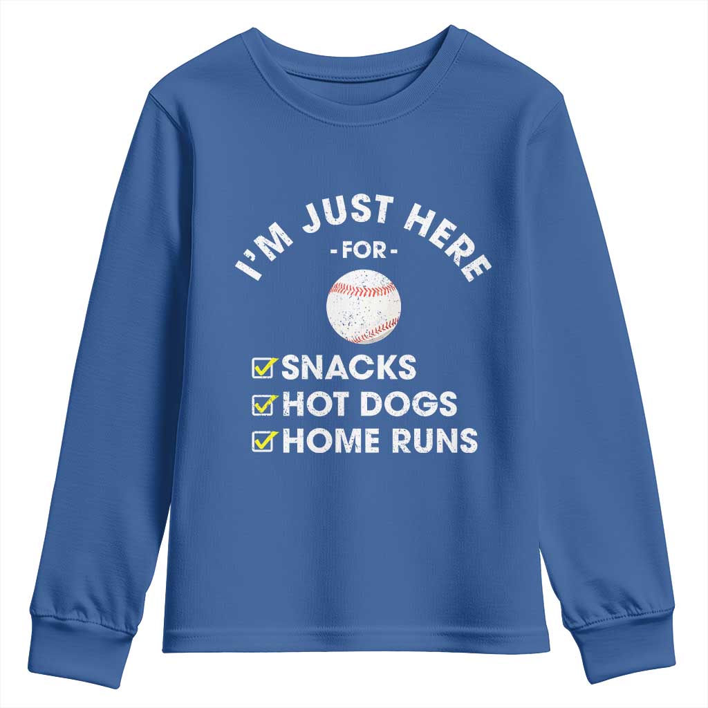Funny Baseball Food Fans Youth Sweatshirt Im Just Here for The Snacks Hot Dog