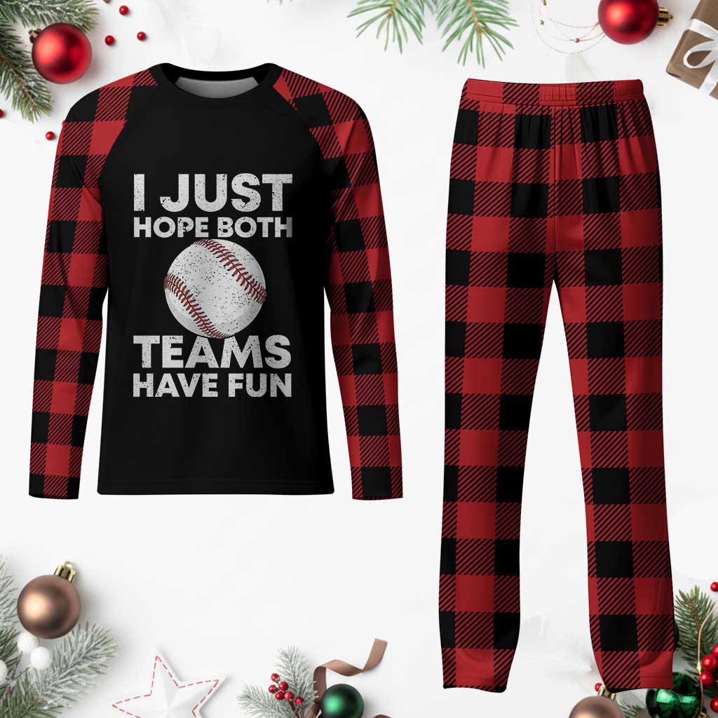 Funny Baseball Plaid Pajama Set I Just Hope Both Teams Have Fun
