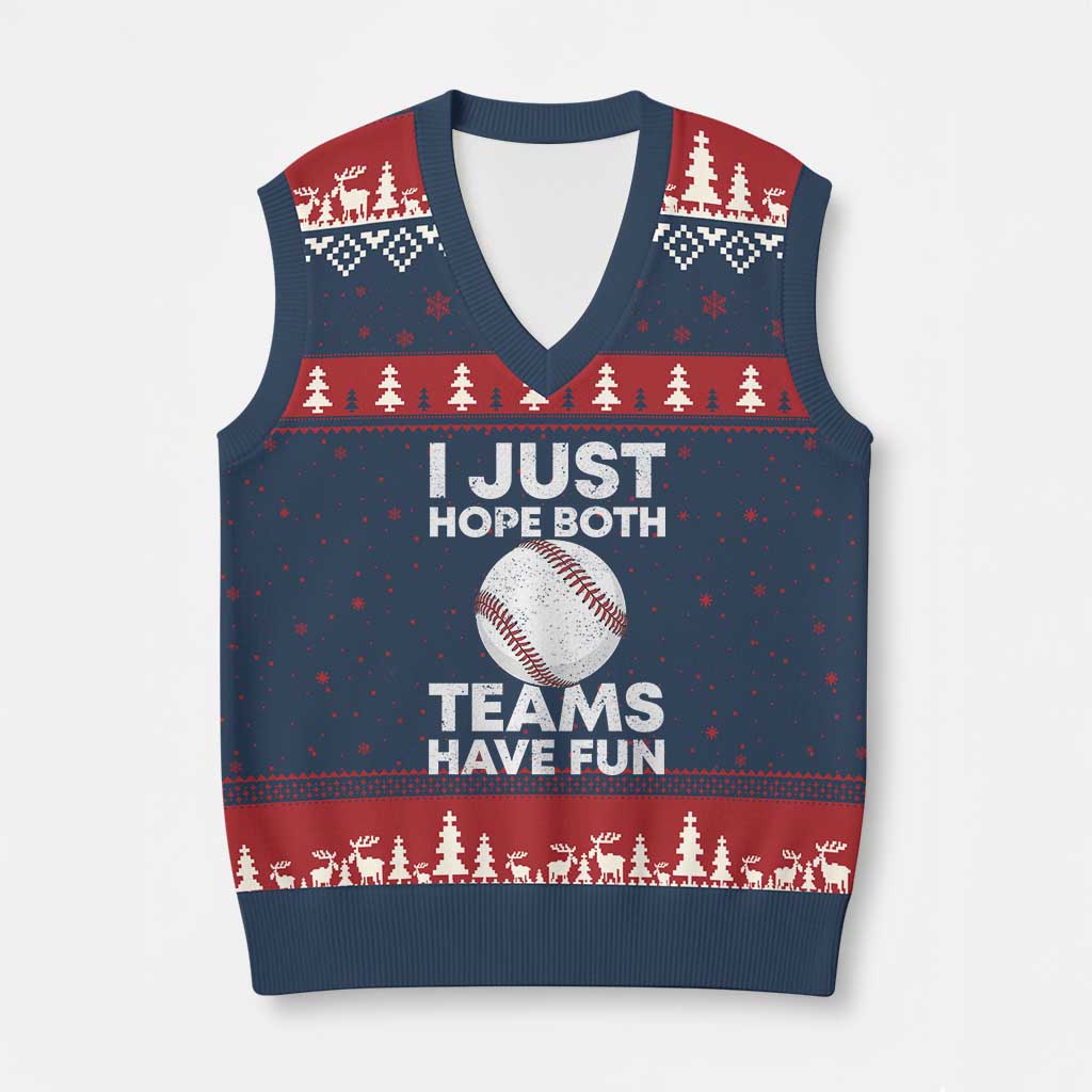 Funny Baseball V-Neck Knit Sweater Vest I Just Hope Both Teams Have Fun