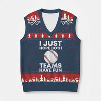 Funny Baseball V-Neck Knit Sweater Vest I Just Hope Both Teams Have Fun