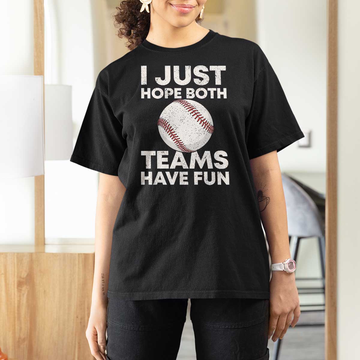 Funny Baseball T Shirt For Women I Just Hope Both Teams Have Fun