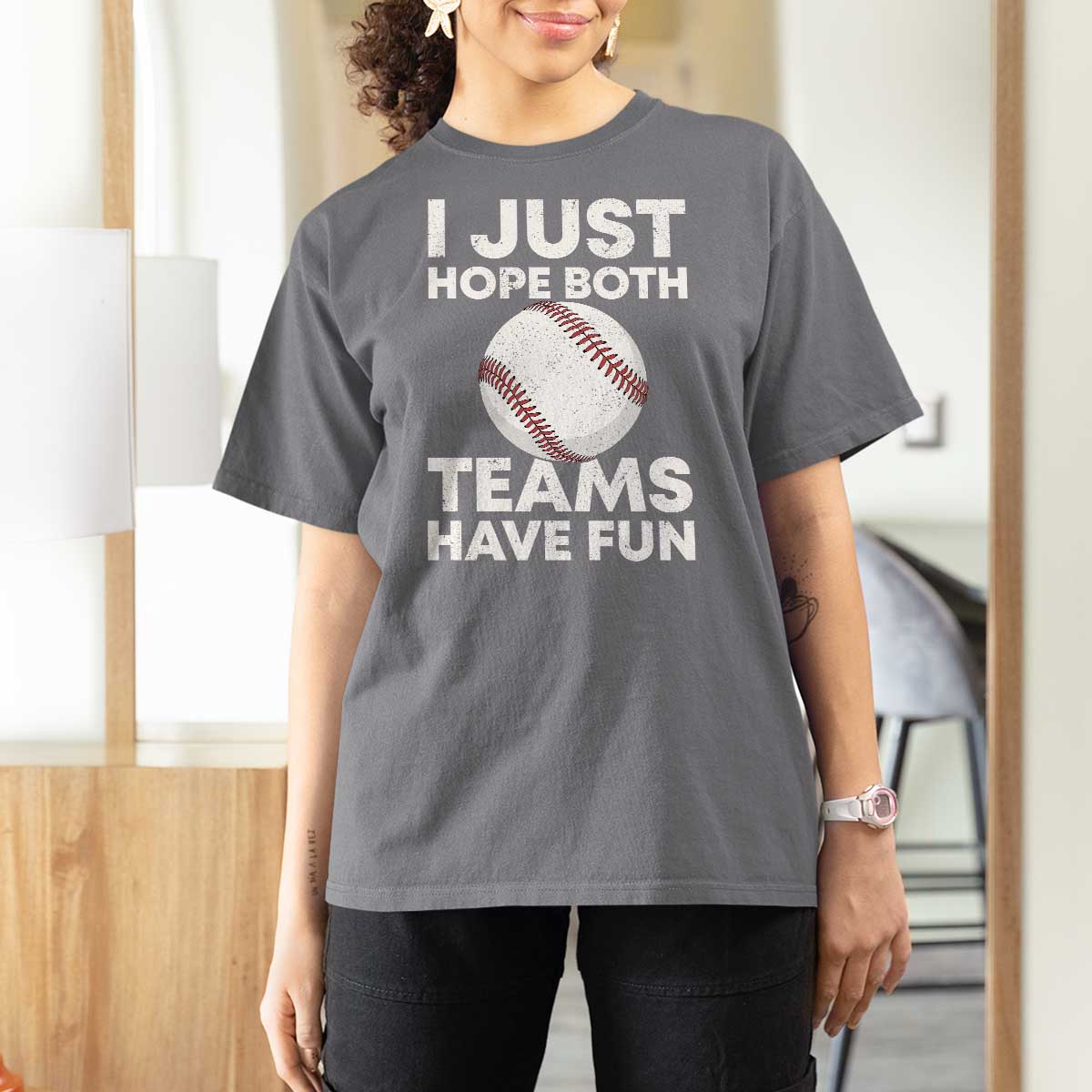 Funny Baseball T Shirt For Women I Just Hope Both Teams Have Fun