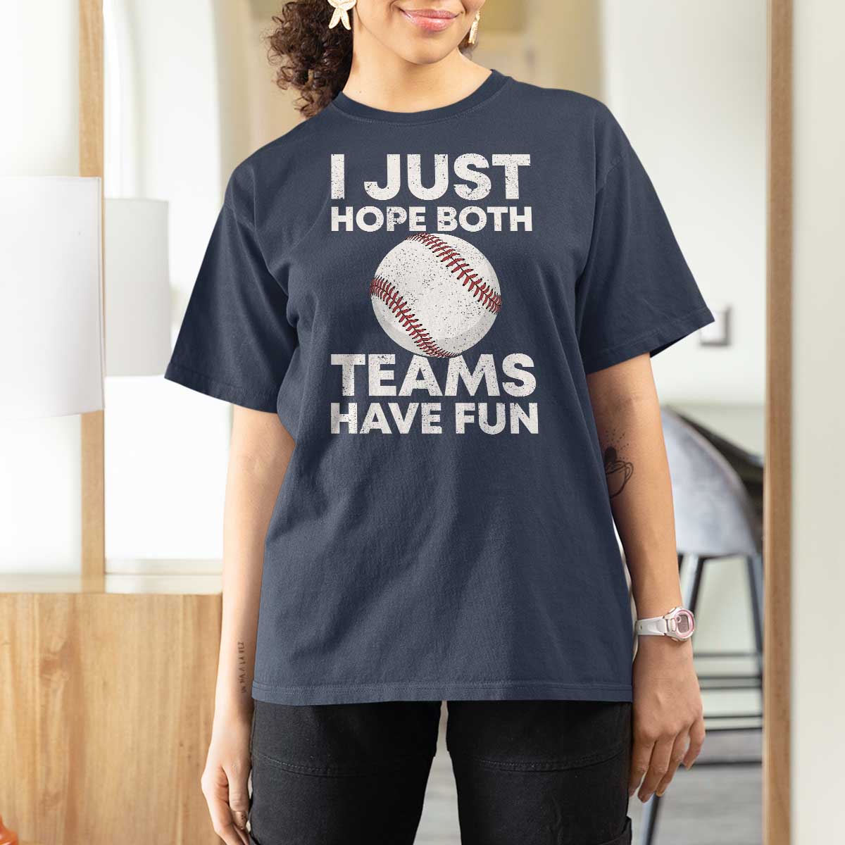 Funny Baseball T Shirt For Women I Just Hope Both Teams Have Fun