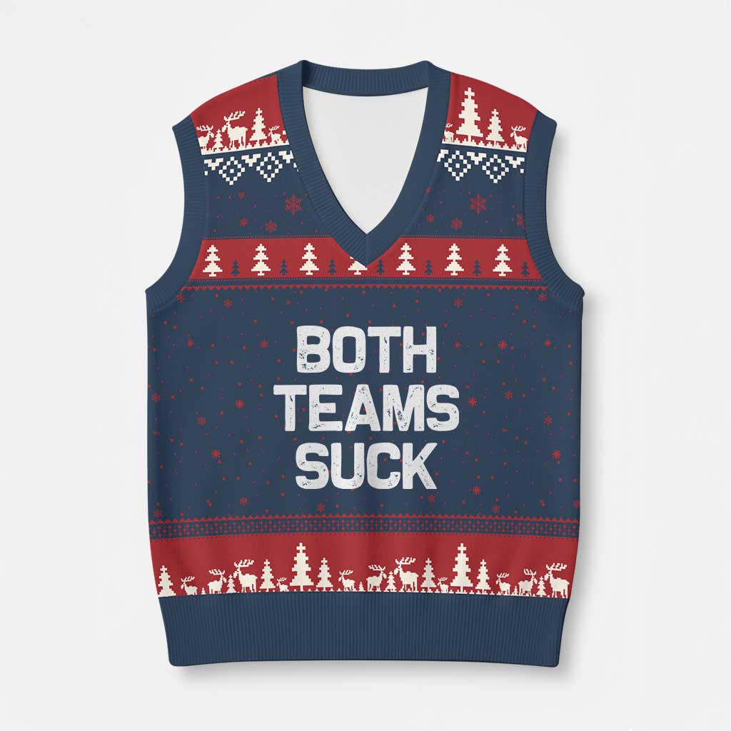 Both Team Sucks V-Neck Knit Sweater Vest Funny Game Day Sports Meme