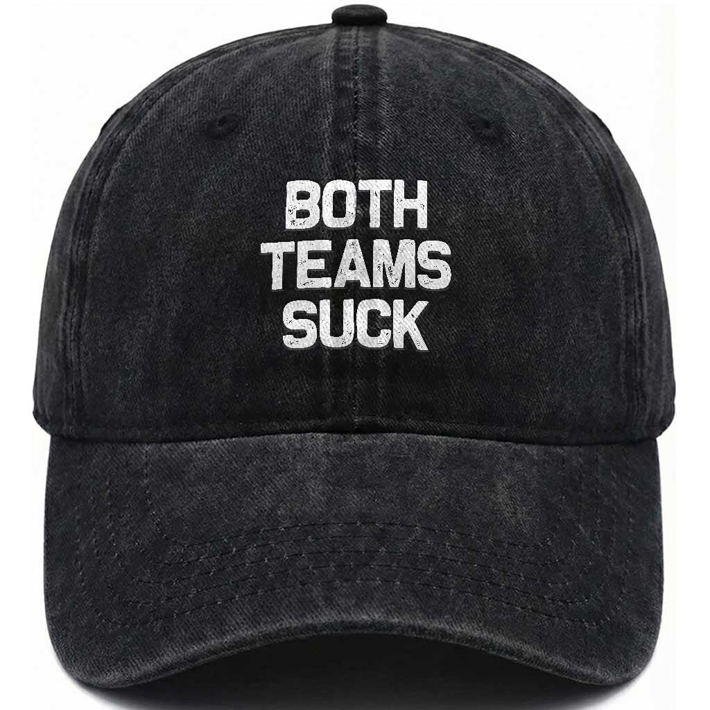 Both Team Sucks Washed Cotton Baseball Cap Funny Game Day Sports Meme
