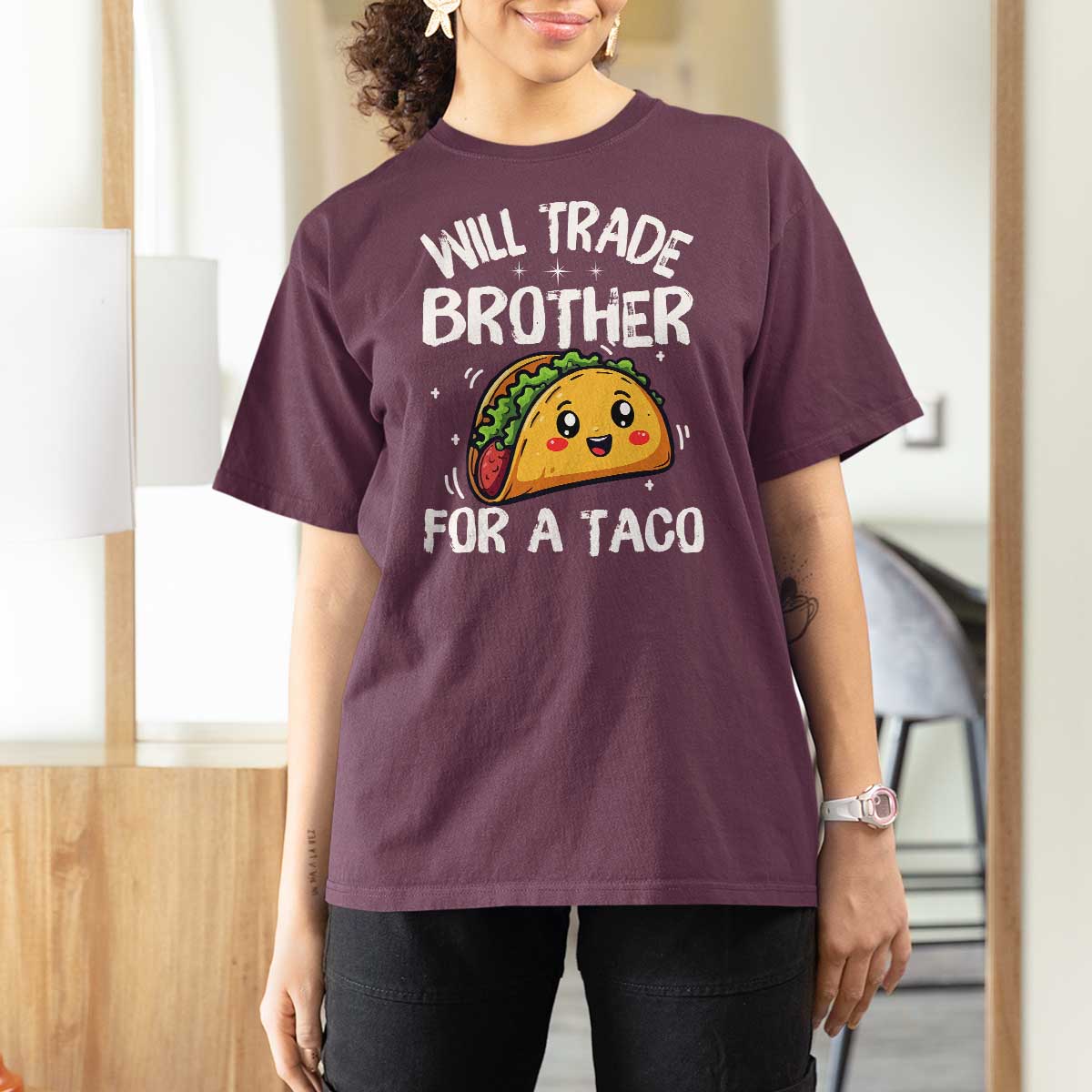 Will Trade Brother For A Taco T Shirt For Women Funny Sibling Cinco De Mayo Taco Lovers