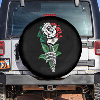 Skeleton Hand Holding Mexico Flag Rose Spare Tire Cover Dia De Los Muertos