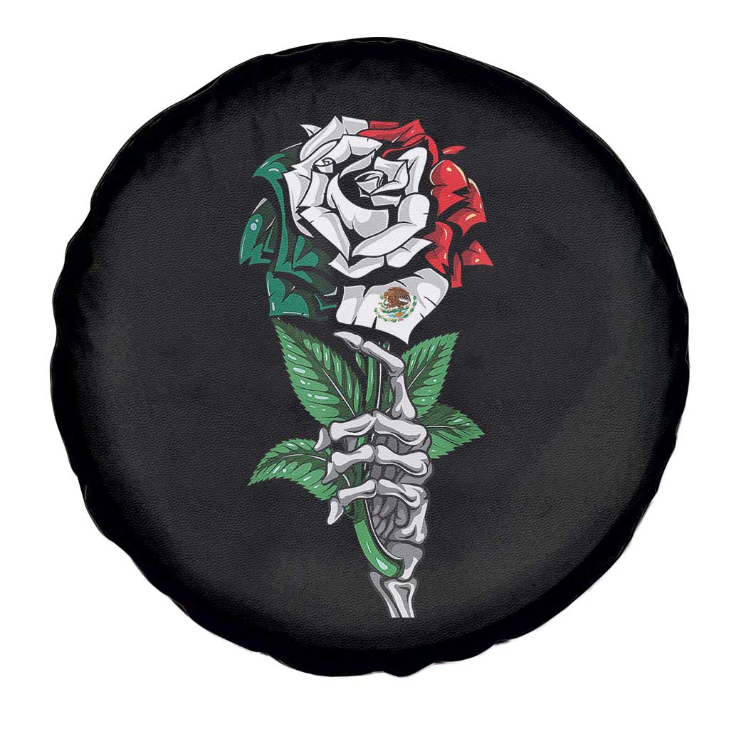 Skeleton Hand Holding Mexico Flag Rose Spare Tire Cover Dia De Los Muertos