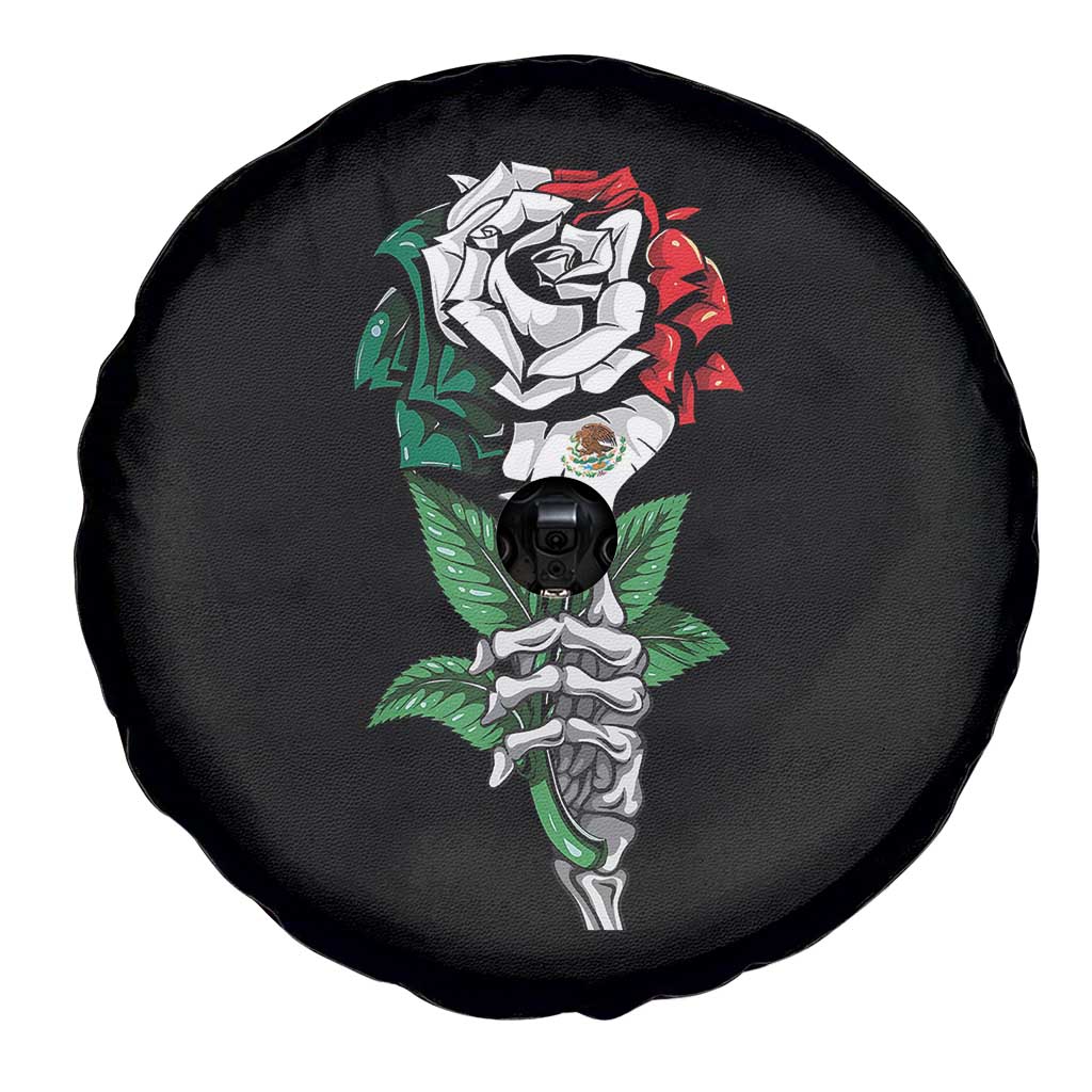 Skeleton Hand Holding Mexico Flag Rose Spare Tire Cover Dia De Los Muertos