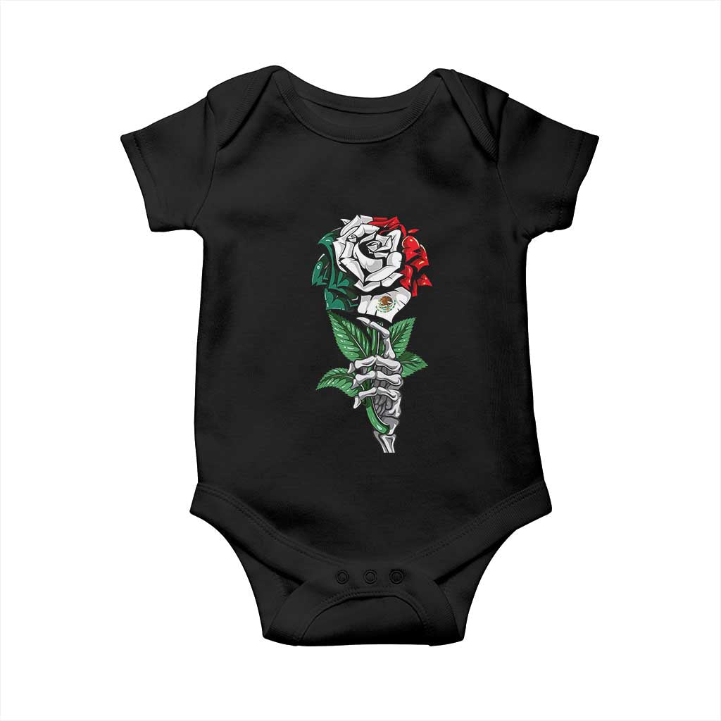 Skeleton Hand Holding Mexico Flag Rose Baby Onesie Dia De Los Muertos
