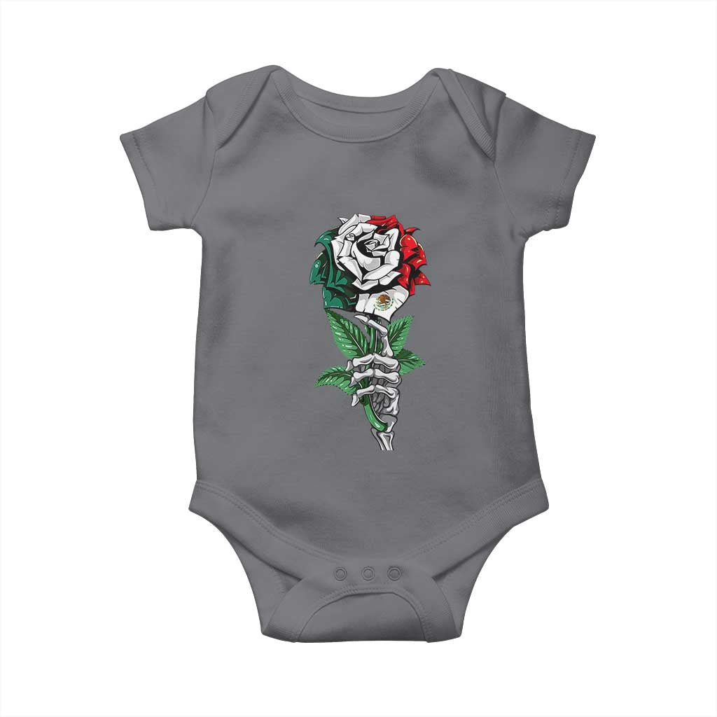 Skeleton Hand Holding Mexico Flag Rose Baby Onesie Dia De Los Muertos