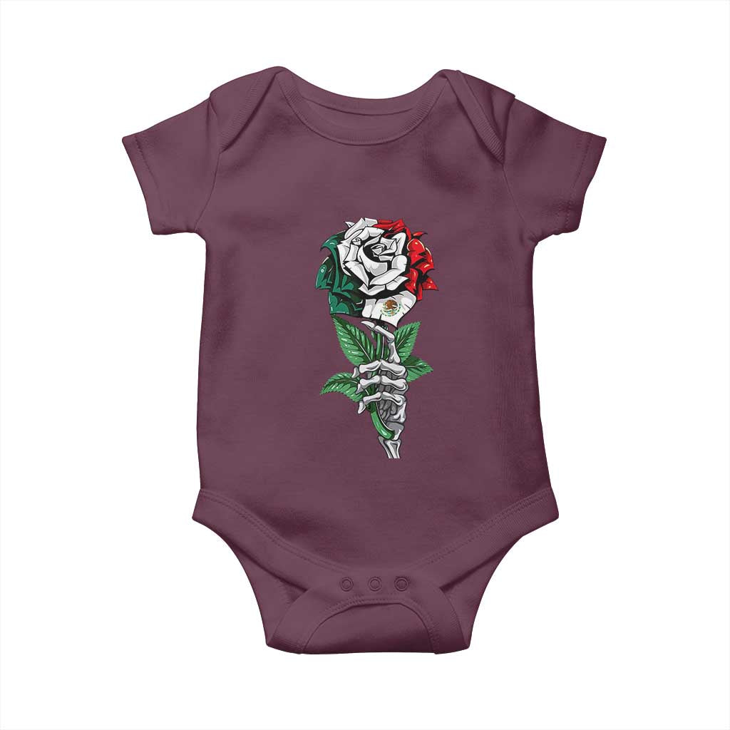 Skeleton Hand Holding Mexico Flag Rose Baby Onesie Dia De Los Muertos
