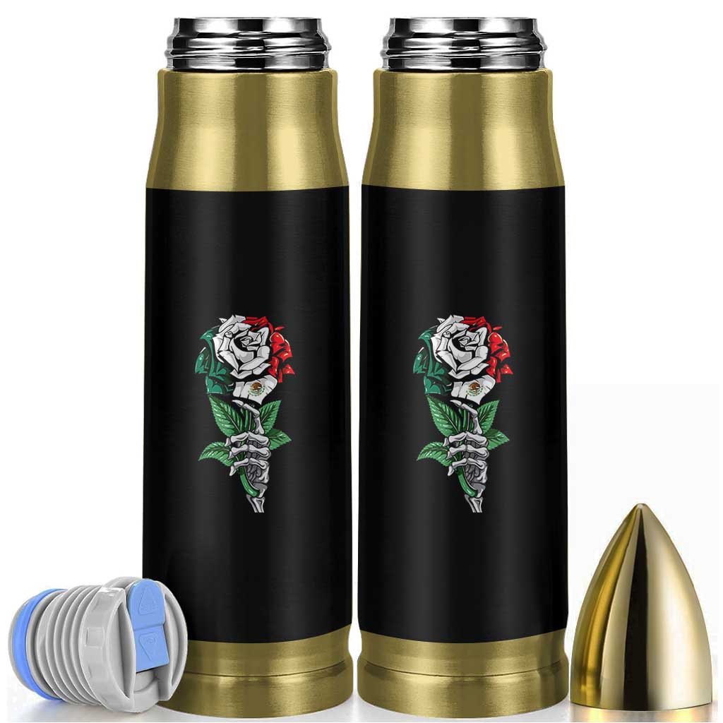 Skeleton Hand Holding Mexico Flag Rose Bullet Tumbler Dia De Los Muertos