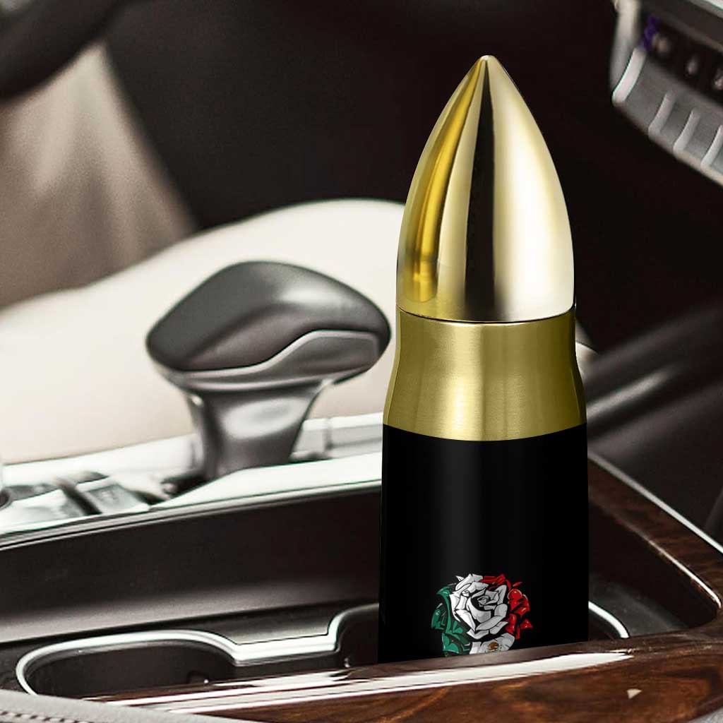 Skeleton Hand Holding Mexico Flag Rose Bullet Tumbler Dia De Los Muertos