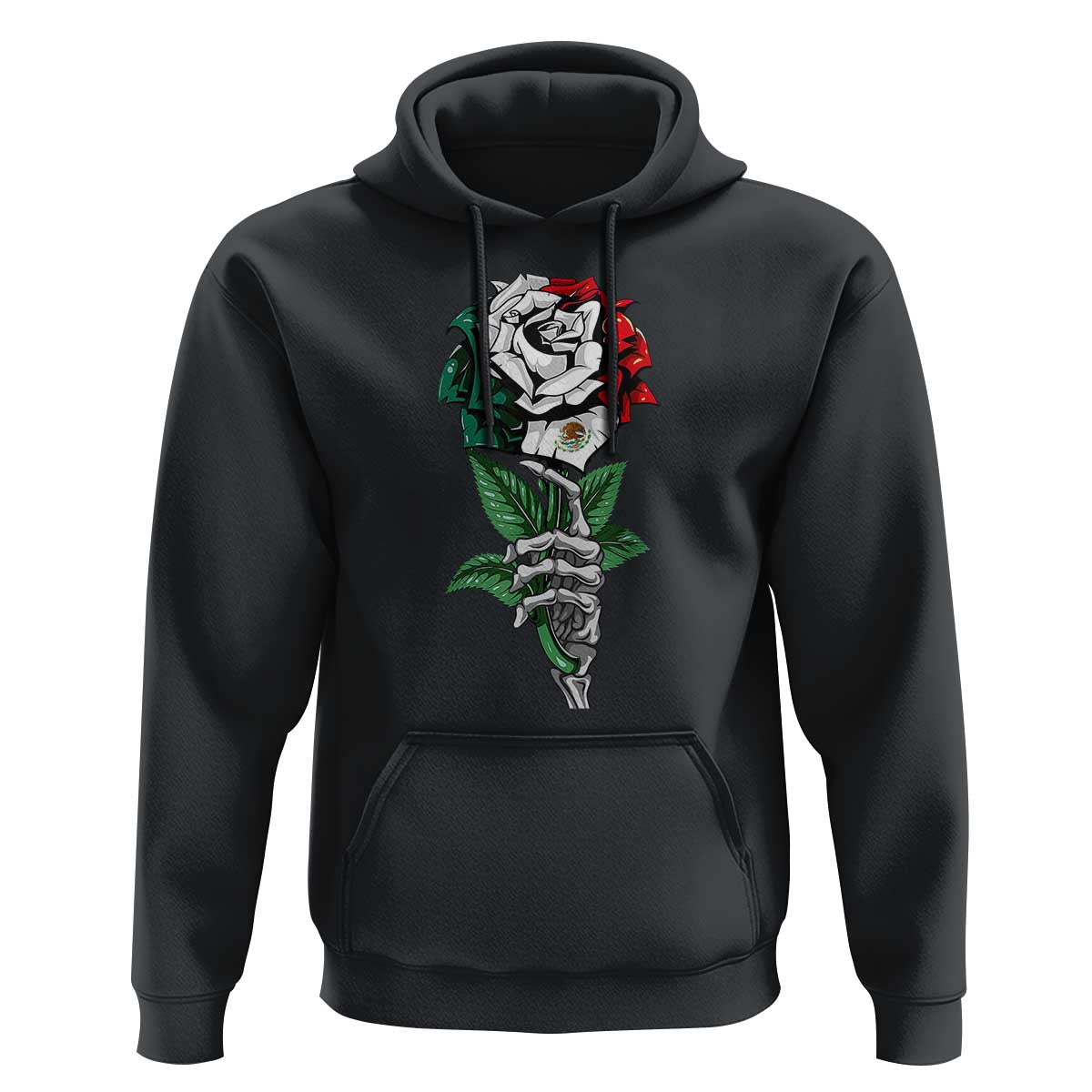 Skeleton Hand Holding Mexico Flag Rose Hoodie Dia De Los Muertos