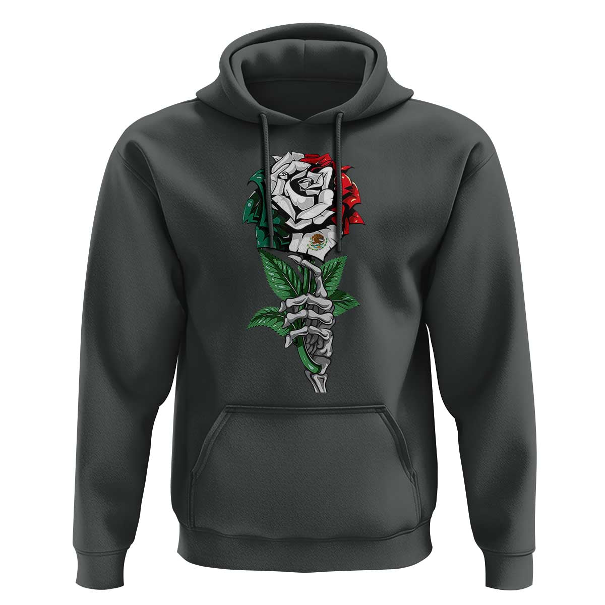 Skeleton Hand Holding Mexico Flag Rose Hoodie Dia De Los Muertos