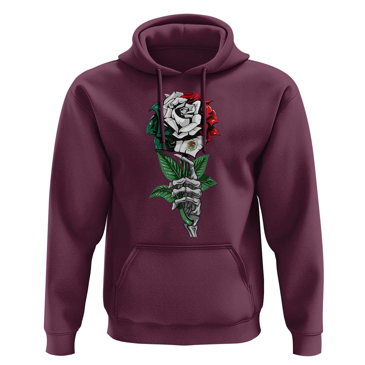 Skeleton Hand Holding Mexico Flag Rose Hoodie Dia De Los Muertos