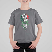 Skeleton Hand Holding Mexico Flag Rose T Shirt For Kid Dia De Los Muertos