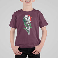 Skeleton Hand Holding Mexico Flag Rose T Shirt For Kid Dia De Los Muertos