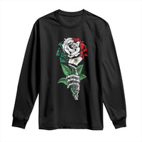 Skeleton Hand Holding Mexico Flag Rose Long Sleeve Shirt Dia De Los Muertos