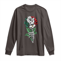 Skeleton Hand Holding Mexico Flag Rose Long Sleeve Shirt Dia De Los Muertos