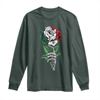 Skeleton Hand Holding Mexico Flag Rose Long Sleeve Shirt Dia De Los Muertos