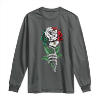 Skeleton Hand Holding Mexico Flag Rose Long Sleeve Shirt Dia De Los Muertos