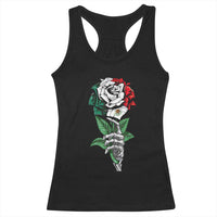 Skeleton Hand Holding Mexico Flag Rose Racerback Tank Top Dia De Los Muertos