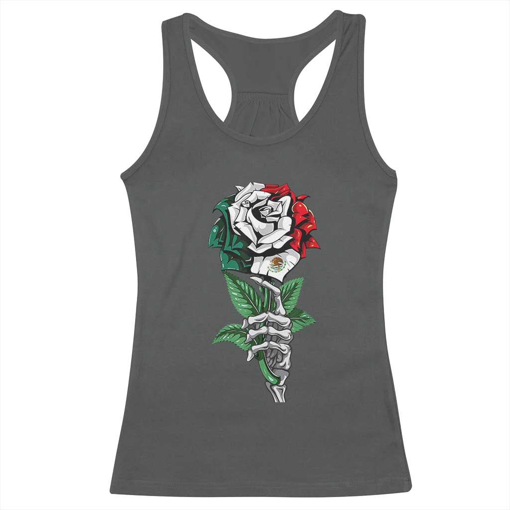 Skeleton Hand Holding Mexico Flag Rose Racerback Tank Top Dia De Los Muertos