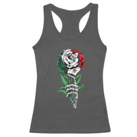 Skeleton Hand Holding Mexico Flag Rose Racerback Tank Top Dia De Los Muertos
