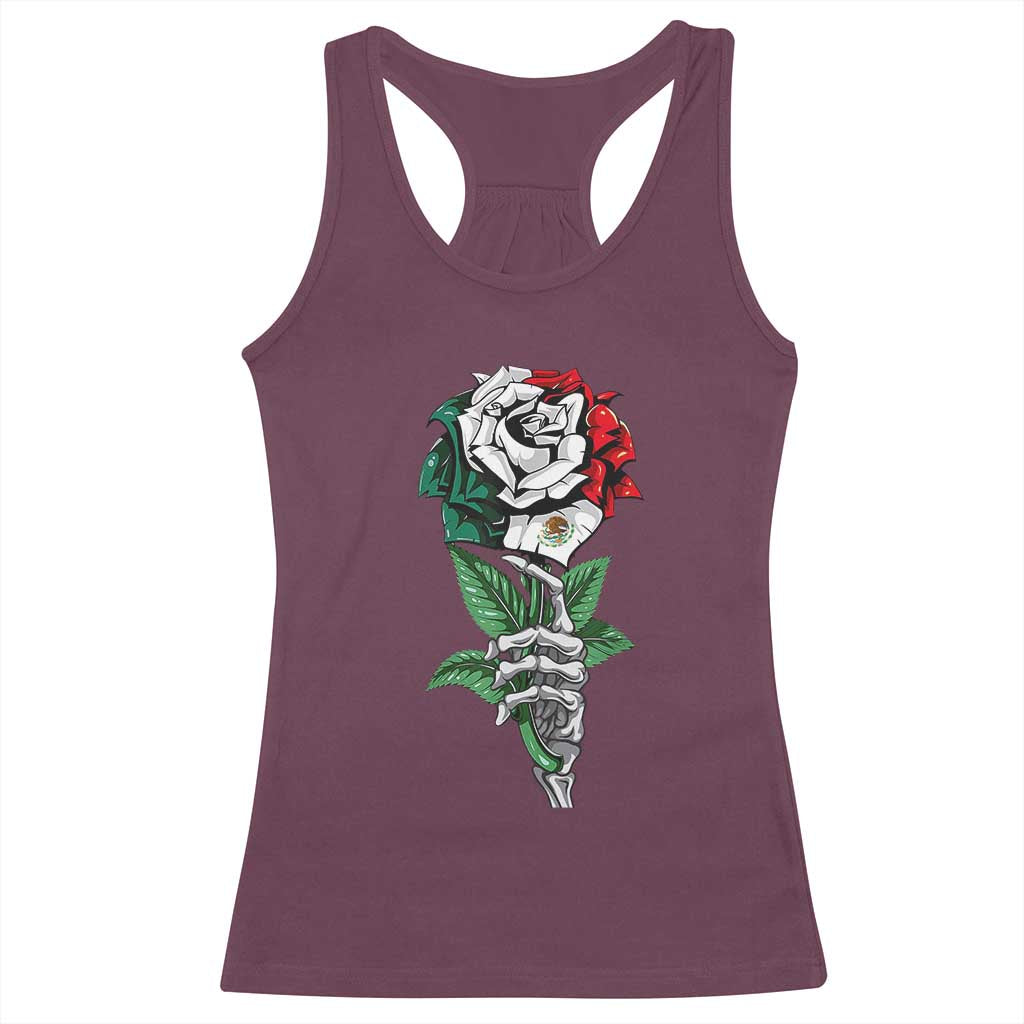 Skeleton Hand Holding Mexico Flag Rose Racerback Tank Top Dia De Los Muertos