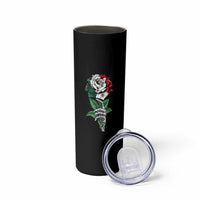 Skeleton Hand Holding Mexico Flag Rose Skinny Tumbler Dia De Los Muertos