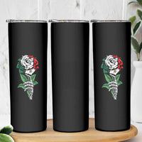 Skeleton Hand Holding Mexico Flag Rose Skinny Tumbler Dia De Los Muertos