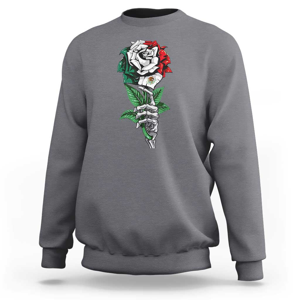 Skeleton Hand Holding Mexico Flag Rose Sweatshirt Dia De Los Muertos
