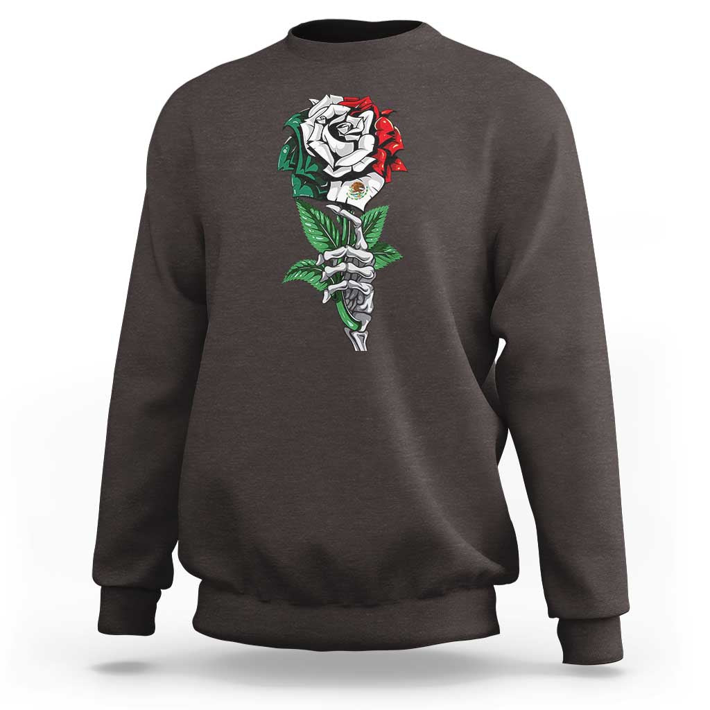Skeleton Hand Holding Mexico Flag Rose Sweatshirt Dia De Los Muertos