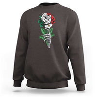 Skeleton Hand Holding Mexico Flag Rose Sweatshirt Dia De Los Muertos