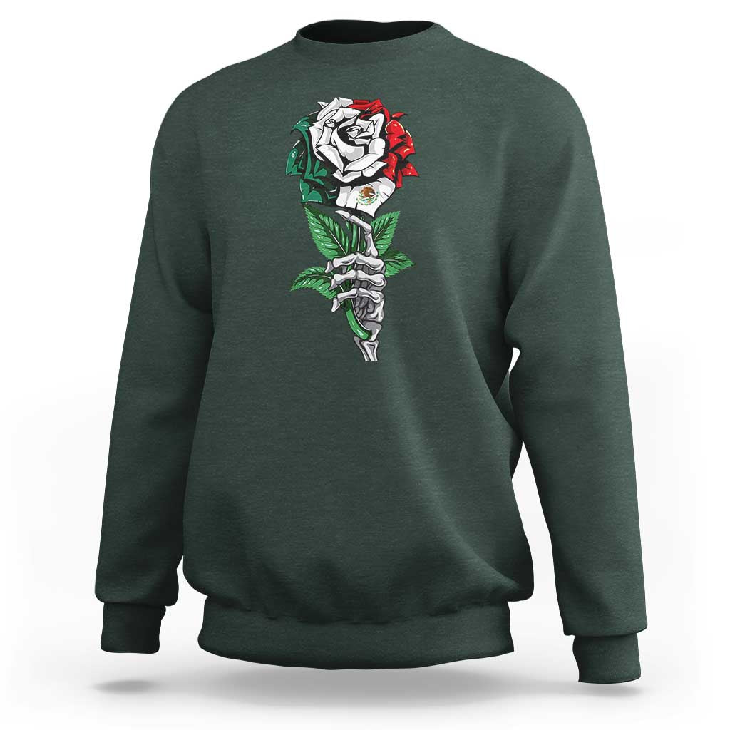 Skeleton Hand Holding Mexico Flag Rose Sweatshirt Dia De Los Muertos
