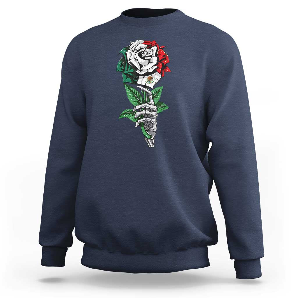 Skeleton Hand Holding Mexico Flag Rose Sweatshirt Dia De Los Muertos