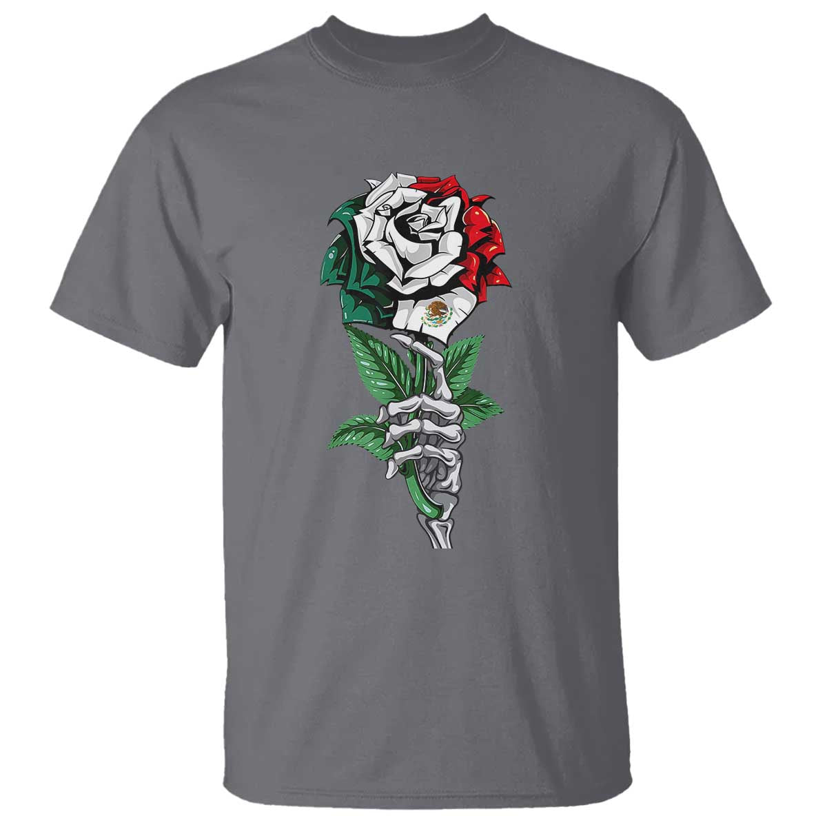 Skeleton Hand Holding Mexico Flag Rose T Shirt Dia De Los Muertos