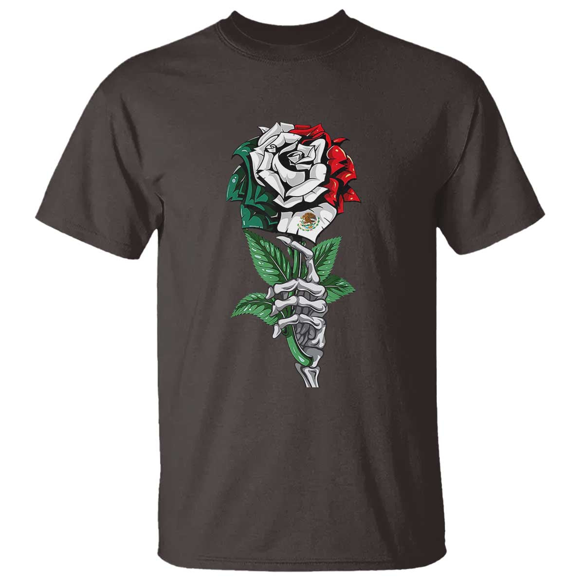 Skeleton Hand Holding Mexico Flag Rose T Shirt Dia De Los Muertos