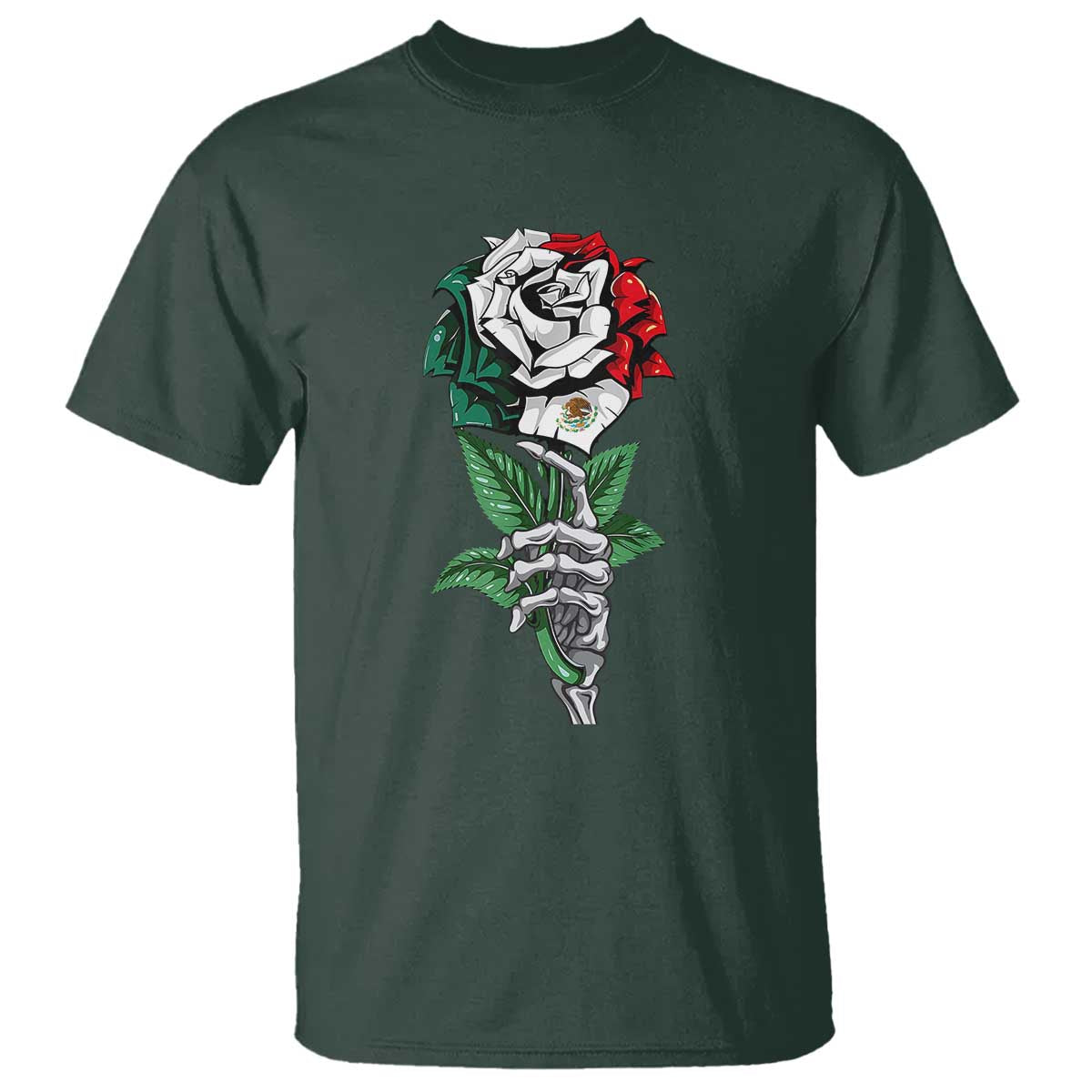 Skeleton Hand Holding Mexico Flag Rose T Shirt Dia De Los Muertos