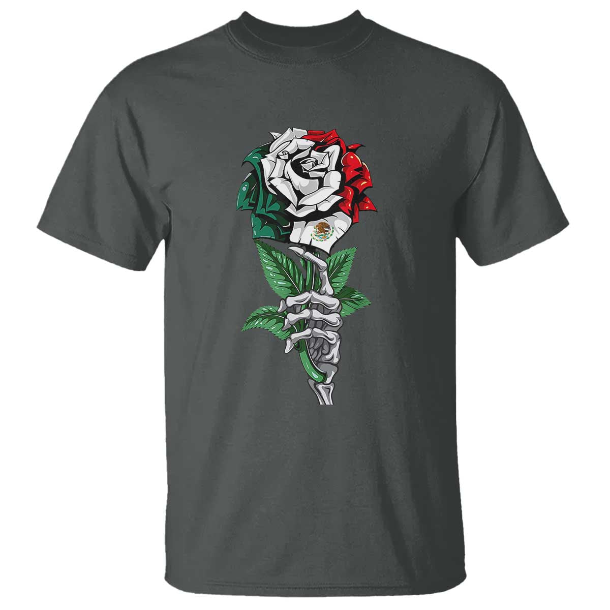 Skeleton Hand Holding Mexico Flag Rose T Shirt Dia De Los Muertos