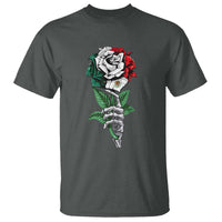 Skeleton Hand Holding Mexico Flag Rose T Shirt Dia De Los Muertos