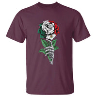 Skeleton Hand Holding Mexico Flag Rose T Shirt Dia De Los Muertos