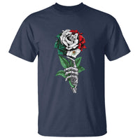 Skeleton Hand Holding Mexico Flag Rose T Shirt Dia De Los Muertos