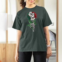 Skeleton Hand Holding Mexico Flag Rose T Shirt For Women Dia De Los Muertos
