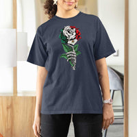 Skeleton Hand Holding Mexico Flag Rose T Shirt For Women Dia De Los Muertos